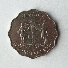 Монета десять долларов, Ямайка, 2005г.